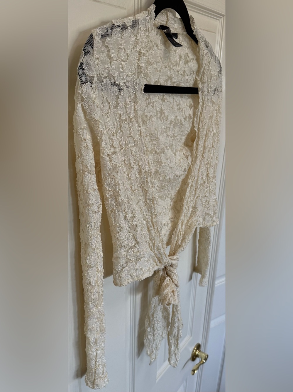 Y2K Vintage Moda International Ivory Lace Tie Front Cardigan — Small — USA - Picture 4 of 14
